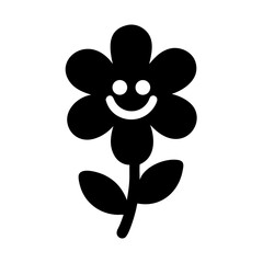 Smiley Flower Icon Silhouette – Cute Happy Floral Vector for Kids Art, Fun Nature Clipart, Minimal Positive Design, Cartoon Bloom, Black Petal Outline