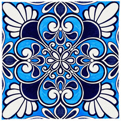 Blue Portuguese Azulejo Watercolor Tile, Hand Drawn Floral Border Geometric Mosaic, Traditional Italian, Spanish Mediterranean Ornament, Ceramic Tiles Wedding Print, Wallpaper Pattern Mexican Talavera