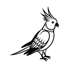 Cockatiel Parrot Line Art – Tropical Bird Outline Vector for Coloring Pages, Tattoo Design, Wildlife Clipart, Exotic Animal Icon, Black and White Drawing

