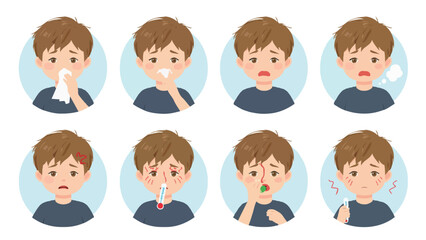 Sick Boy Showing Symptoms of Illness