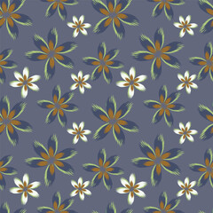 Elegant seamless floral pattern with fall flowers. Repeatable botanical background. Flat vector illustration