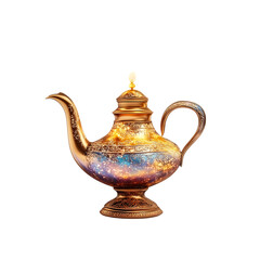 Ornate golden teapot, magical, fantasy, luxury