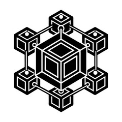 Blockchain network technology concept, decentralized system with connected cubes and nodes diagram