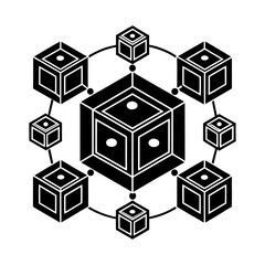 Isometric cube network diagram vector, blockchain technology, data structure, connection concept design