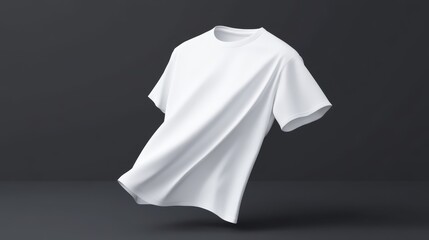 A plain white t-shirt is shown floating against a dark background, emphasizing its clean lines, fabric texture, and design possibilities