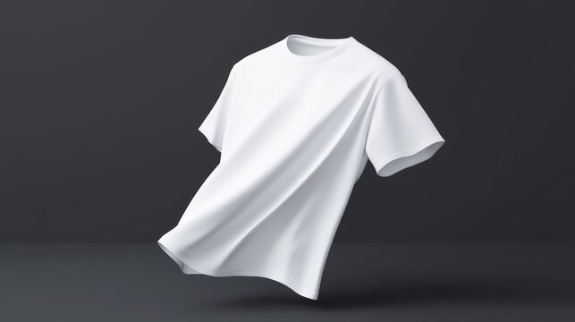 A plain white t-shirt is shown floating against a dark background, emphasizing its clean lines, fabric texture, and design possibilities