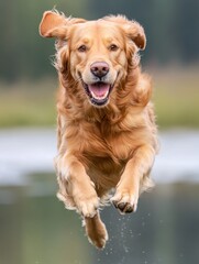 Obraz premium A golden retriever running joyfully.