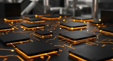 Intricate Circuit Board with Illuminated Components