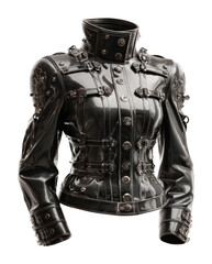 Fototapeta premium Futuristic fashion statement black leather jacket studio product minimalist style cut out png
