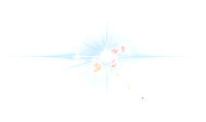 Obraz premium Yellow star flashed with sparkles sun isolated on white background. Soft glow without departing rays, sunlight with lens flare effect. PNG vector light effect.