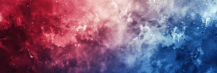 Fototapeta premium US Independence day, US flag, small abstract red blue white background, smoke, horizontal banner, copy space, free space for text