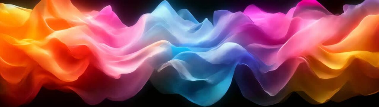 Brightly colored fabric is arranged in a row on a black background