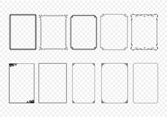 Frame thin line, simple border icon, rectangle shape vintage box, minimal black decoration element, editable stroke. Geometry retro outline banner set isolated on white bg. Classic vector illustration