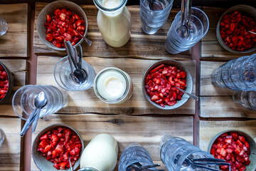 Copenhagen, Denmark A typical Danish dessert of Koldskål with strawberries.