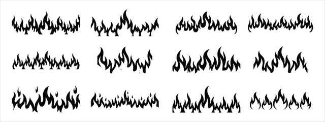 Obraz premium fire flame icon set vector silhouette on white background.