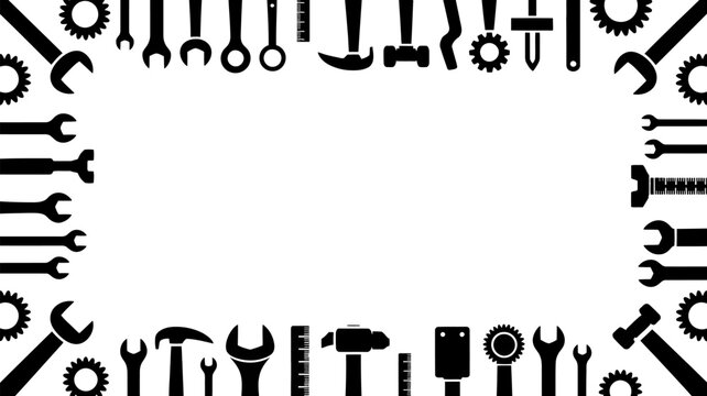 Black and white tools frame vector illustration for construction and repair projects design concept editable stock vector illustration