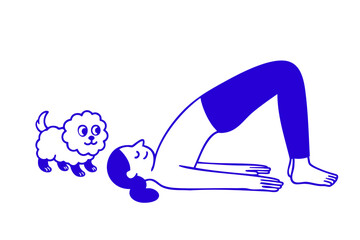 Woman and Dog in Bridge Yoga Pose, Woman and Dog in Yoga Pose