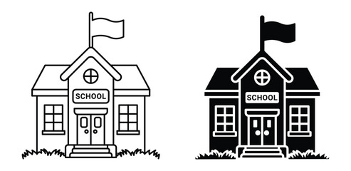 Set of school building icon symbol vector design , education concept , school icon in flat and line style . vector illustration . 