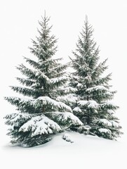 Obraz premium Snow-covered evergreen trees in winter landscape, cut out - stock png.