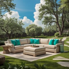 Fototapeta premium garden furniture in garden. lounge chairs in a garden.