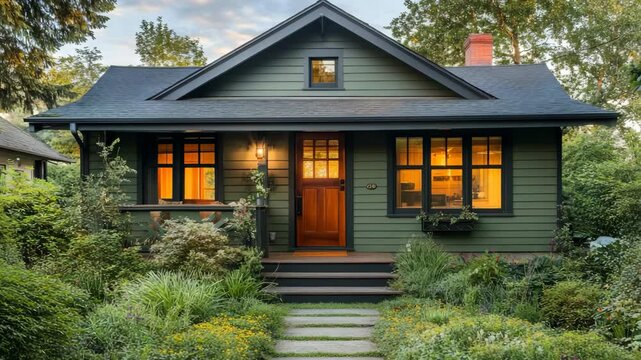 Colonial craftsman cottage exterior and retro-style kitchen with fir floors and doors