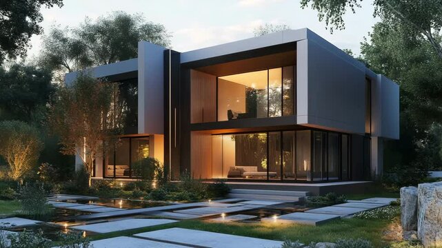 Contemporary architecture featuring a stylish modular home facade with minimalist appeal