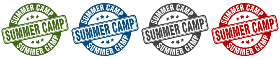 summer camp stamp. summer camp round stamp set isolated on white background