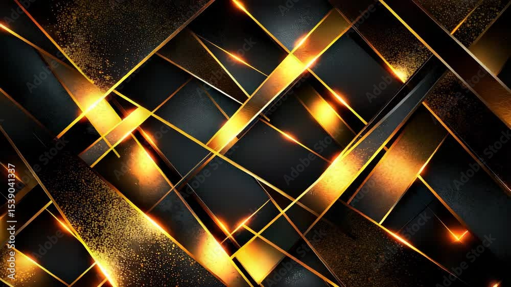 Aufkleber abstract geometric design featuring intersecting black and gold metallic lines with glowing highligh