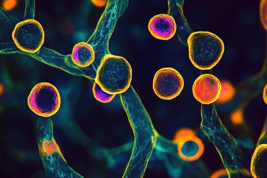 Microscopic view of mpox monkeypox virus highlighting its unique structure and cellular interactions, Microscopic illustration of mpox monkeypox virus Soft zoom in