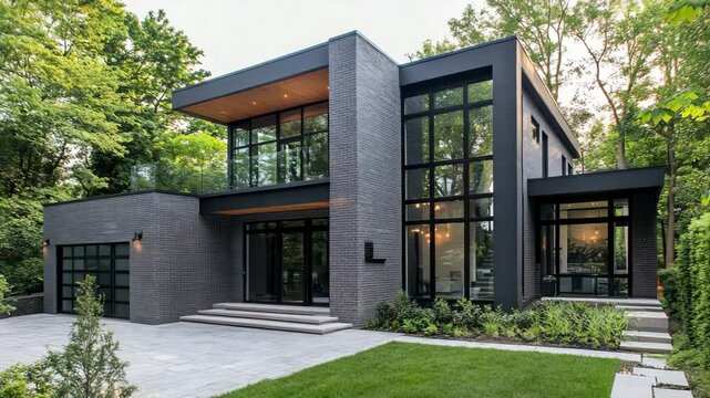 Contemporary home project featuring gray brick fasade and sleek design