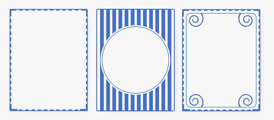 Cute coastal retro frame set with hand-drawn marine borders in blue. Minimal vintage summer style, curvy edges, groovy doodles—perfect for birthday invites, posters, and holiday decor.