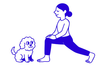 Woman Stretching with Dog Companion, Woman and Dog in Yoga Pose