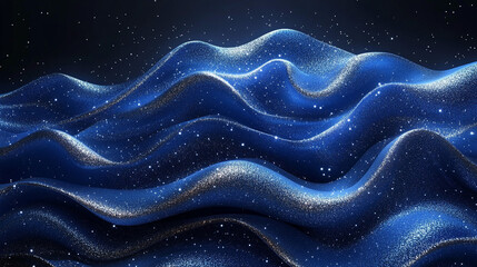 Obraz premium Sparkling blue fabric waves with glitter on dark background