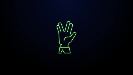 Blue Vulcan salute icon isolated on orange background. Hand with vulcan greet. Spock symbol. 4K Video motion graphic animation