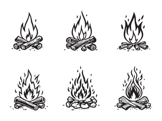 Campfire Outline Vector Illustrations
