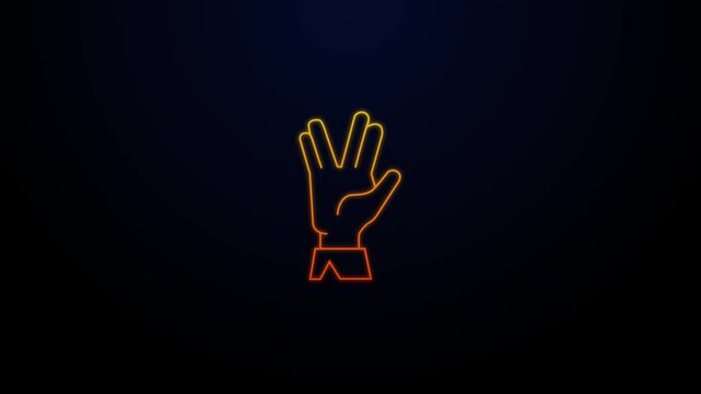 Blue Vulcan salute icon isolated on orange background. Hand with vulcan greet. Spock symbol. 4K Video motion graphic animation