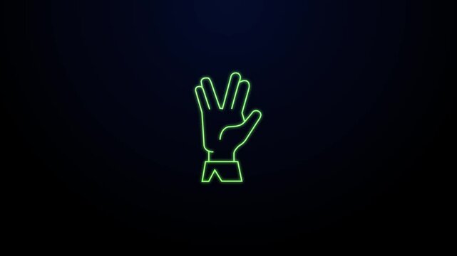 Blue Vulcan salute icon isolated on orange background. Hand with vulcan greet. Spock symbol. 4K Video motion graphic animation