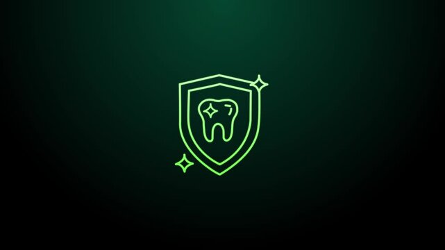 Blue Dental protection icon isolated on blue background. Tooth on shield logo. 4K Video motion graphic animation