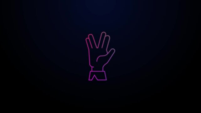 Blue Vulcan salute icon isolated on orange background. Hand with vulcan greet. Spock symbol. 4K Video motion graphic animation