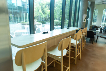 Interior of a nice modern cafe with cozy chairs
