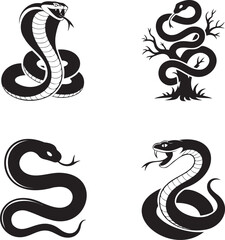 Obraz premium Snake silhouette set vector illustration isolated On Transparent Background