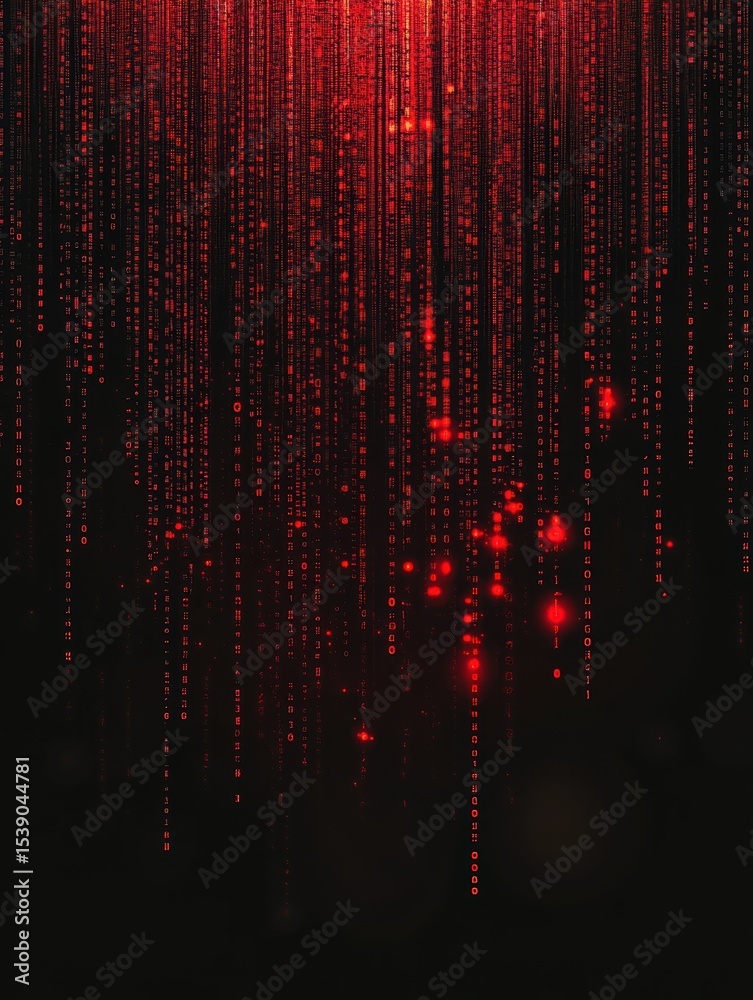 Poster black and red abstract technology cybersecurity background. binary code system vector design