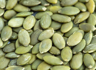 Pumpkin seeds close up top view