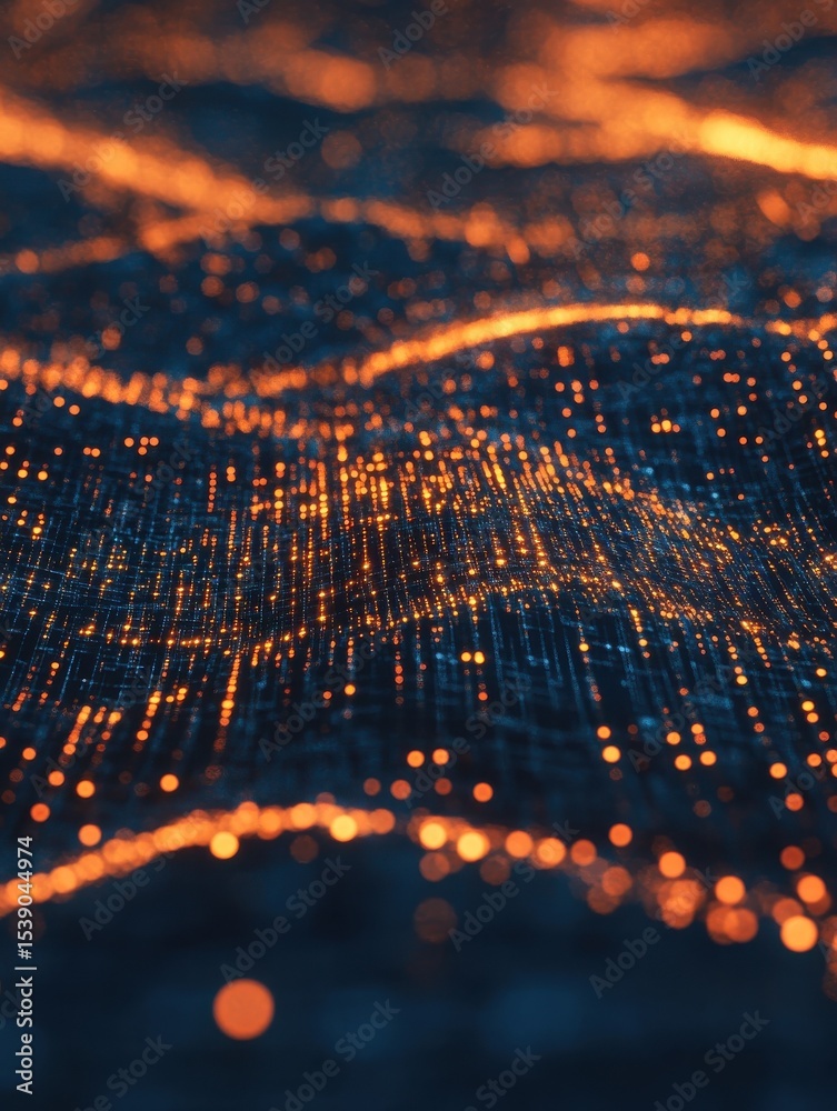 Poster abstract digital data stream glowing orange lines futuristic technology background binary code moder
