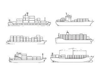 Cargo ship Simple Line Art Icons