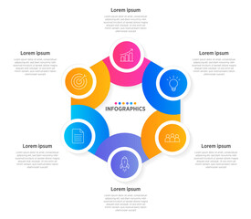 Modern Vector infographic label design with circle infographic template design and 6 options or steps. Can be used for process diagram, presentations, workflow layout, banner, flow chart, info graph.