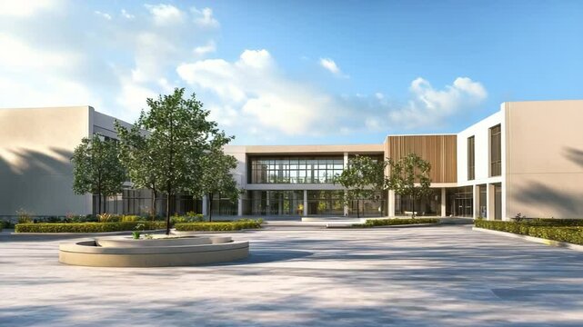 Daylight view of a modern school building exterior with clean architecture, perfect for educational facility visuals