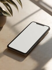 Blank smartphone screen mockup on table perfect for app design and website presentation