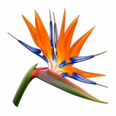 Vibrant Bird of Paradise Flower (Strelitzia Reginae) Isolated