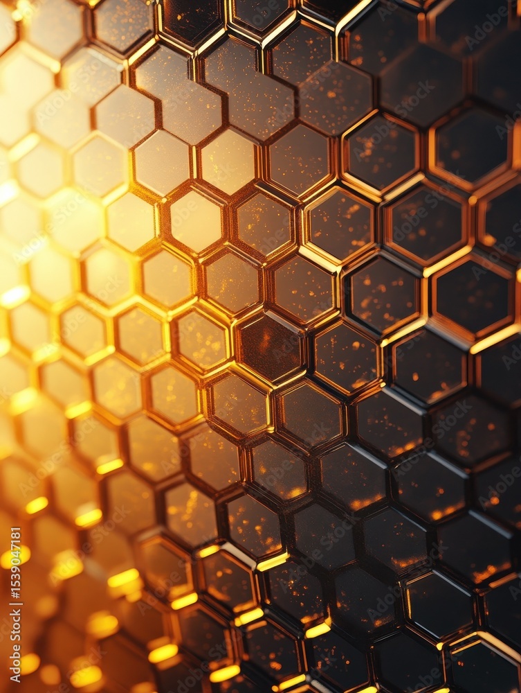 Poster abstract geometric background with a honeycomb pattern and a soft glow.